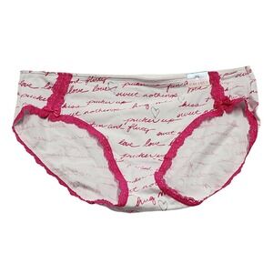 Cacique Hipster Panty 14 16 Pink Lace Love Script Cotton Blend Valentine's Day